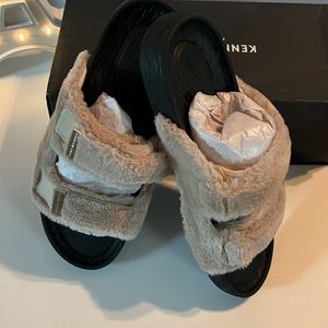 Kenneth Cole New York Nova Two Band Cozy Slide Sandals - Beige,US 10